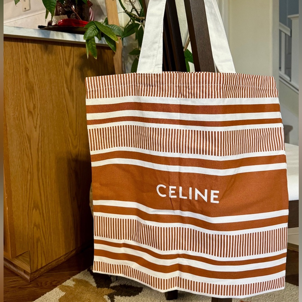 Celine GWP Canvas Brown and White Striped Tote